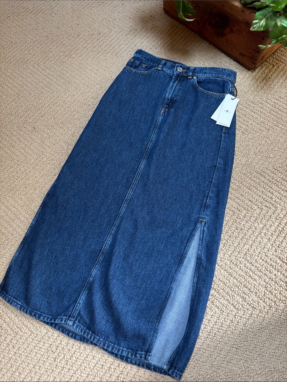 7 For All Mankind Dark Blue Denim Maxi Skirt